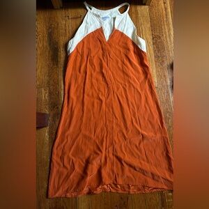 100% SILK - Orange and Cream Sleeveless Dress